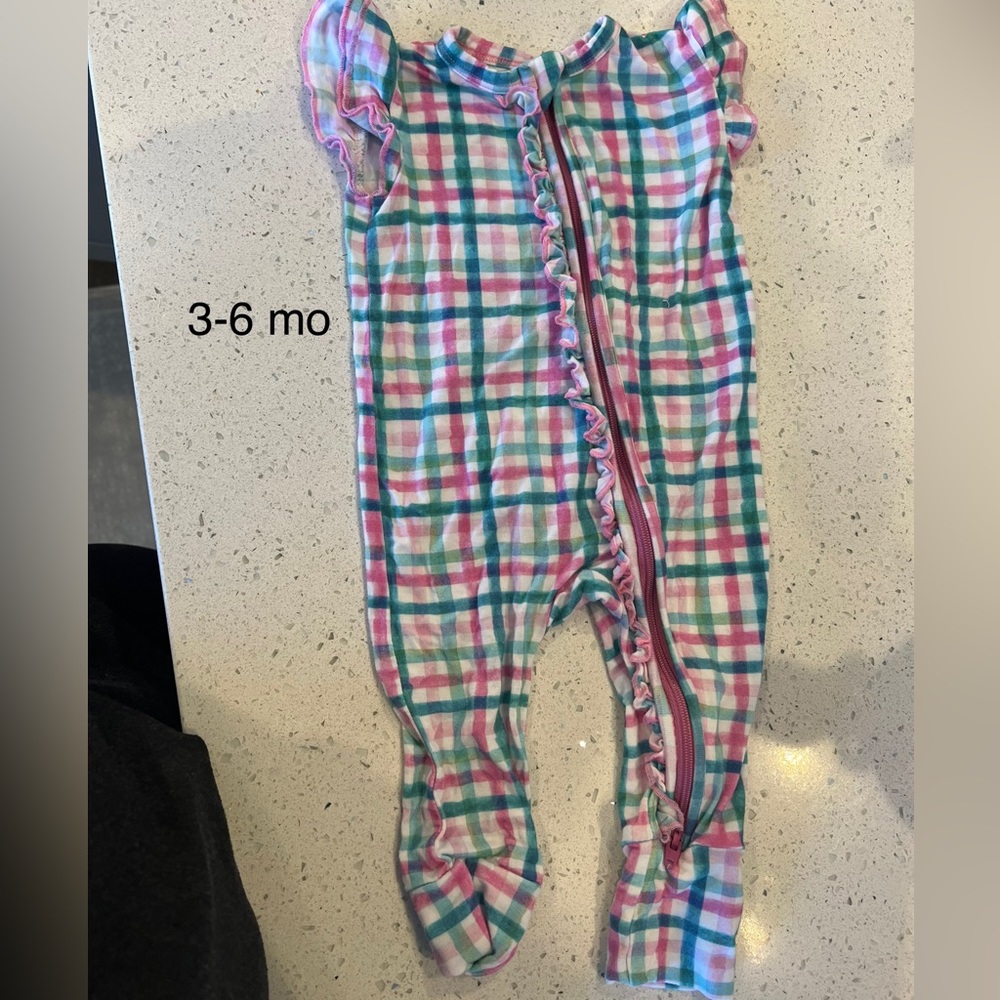 Birdie beam 3-6 Plaid short sleeve romper